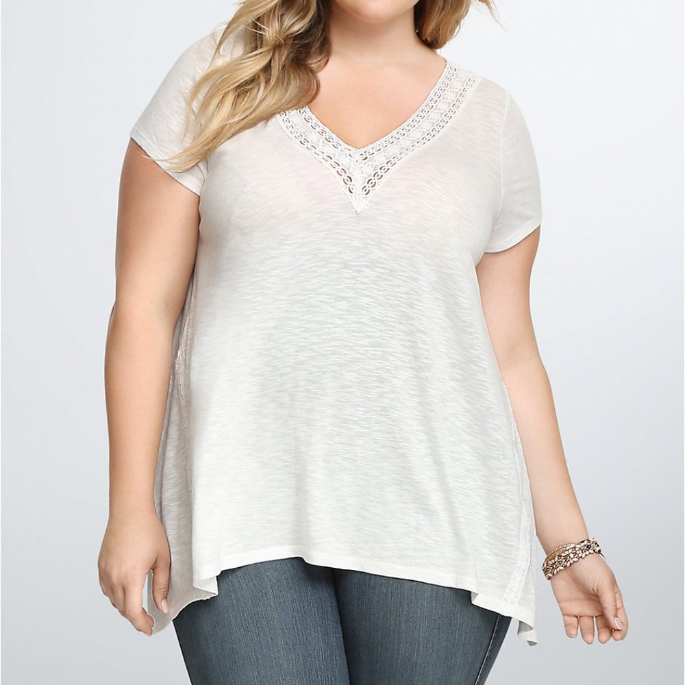 Fuschia Crochet Trim V-Neck Tee